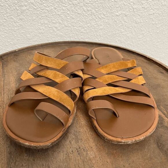 Vince Brown Piers Leather & Suede Strappy Slide Sandals Women's Size 7.5 N - Picture 2 of 8